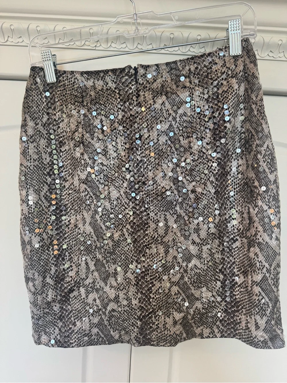 Sequin Snake-Print Mini Skirt - Taupe